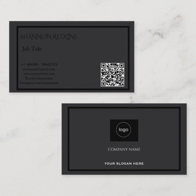 Minimalist Mate Black QR  Business Card (Front/Back)
