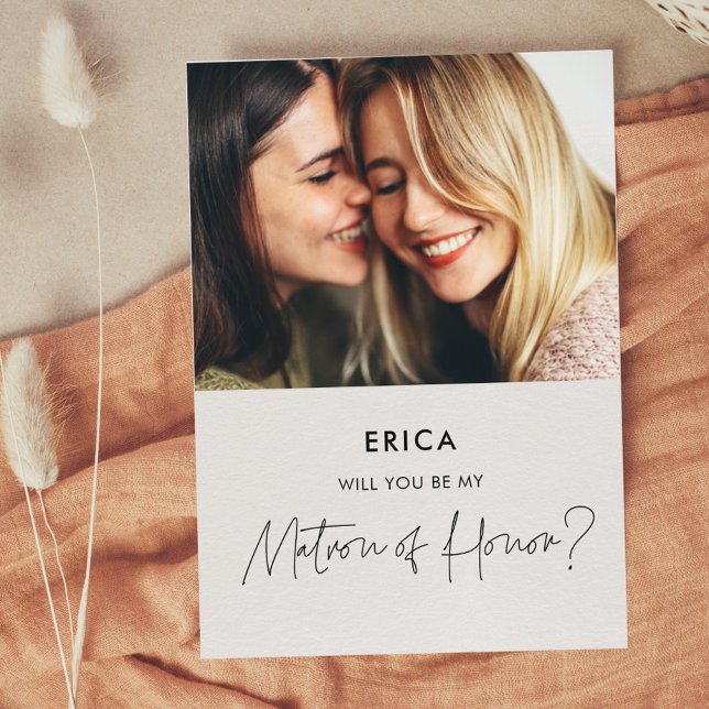 Minimalist Matron of Honor proposal photo card (Creator Uploaded)