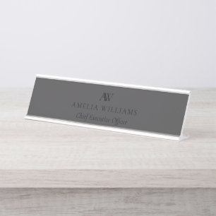 Minimalist Matte Black Monogram Desk Name Plate