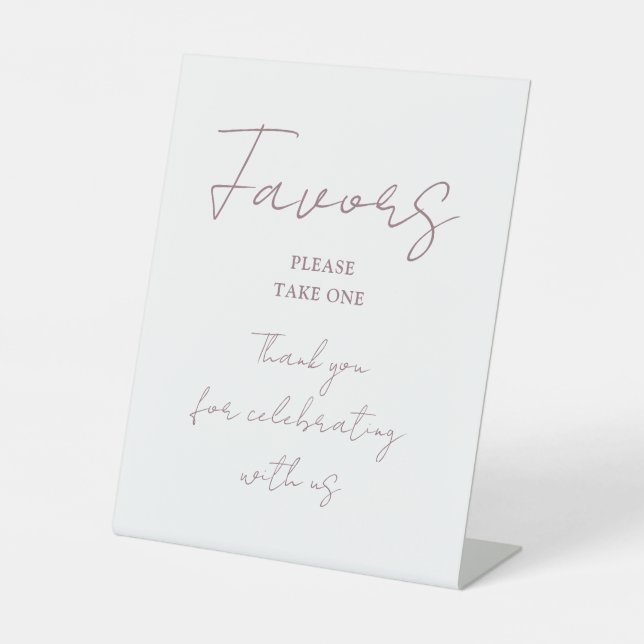 Minimalist Mauve Elegant Script Favours Pedestal Sign (Front)