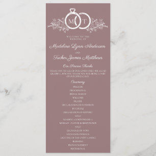 Minimalist Mauve Wedding Ring Monogram Wedding  Programme