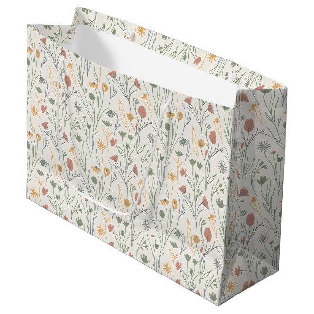 Minimalist Meadowcore Abstract Wildflowers Large Gift Bag (Front Angled)