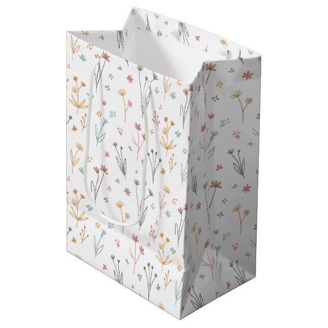 Minimalist Meadowcore Neutral Wildflowers Pattern Medium Gift Bag (Front Angled)