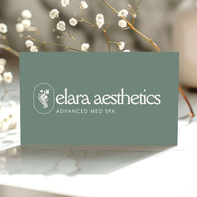 Minimalist Med Spa Logo Luxury Skincare Sage Green Business Card (Creator Uploaded)