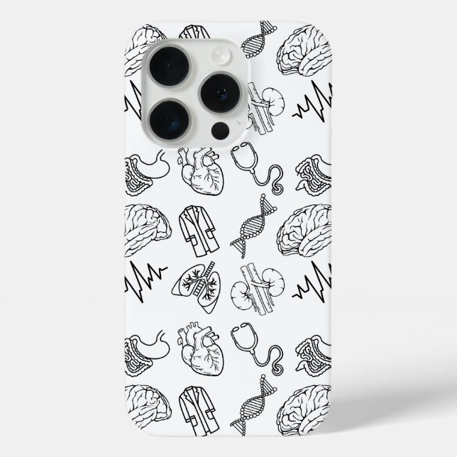 Minimalist Medical Doodles iPhone 15 Pro Case (Back)