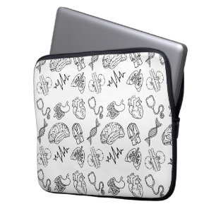 Minimalist Medical Icons Black and White Doodle Pa Laptop Sleeve