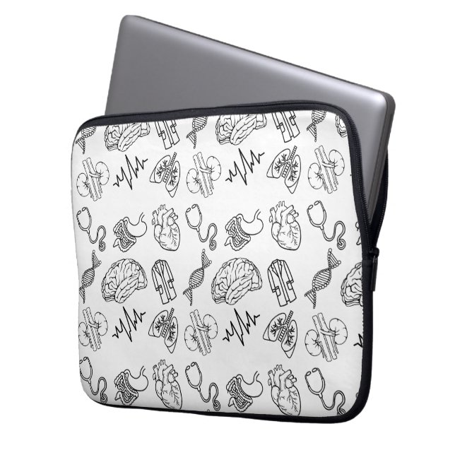 Minimalist Medical Icons Black and White Doodle Pa Laptop Sleeve (Front Left)