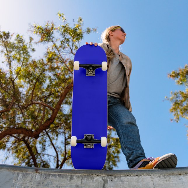 Minimalist Medium Blue Solid Colour Background Skateboard (Outdoor 1)