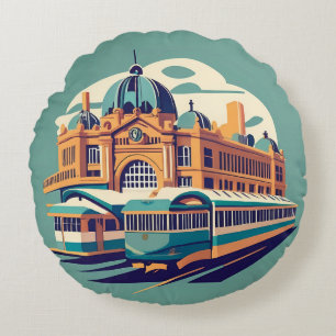 Minimalist Melbourne Australia painting souvenir Round Cushion