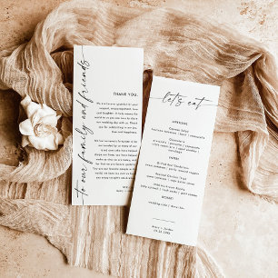 Minimalist Menu + Thank You Note   Wedding Napkin 