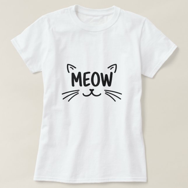 Minimalist MEOW Cat Line Art T-Shirt (Design Front)