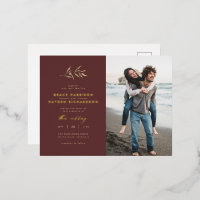 Minimalist Merlot Red & Sepia Branch Wedding Photo