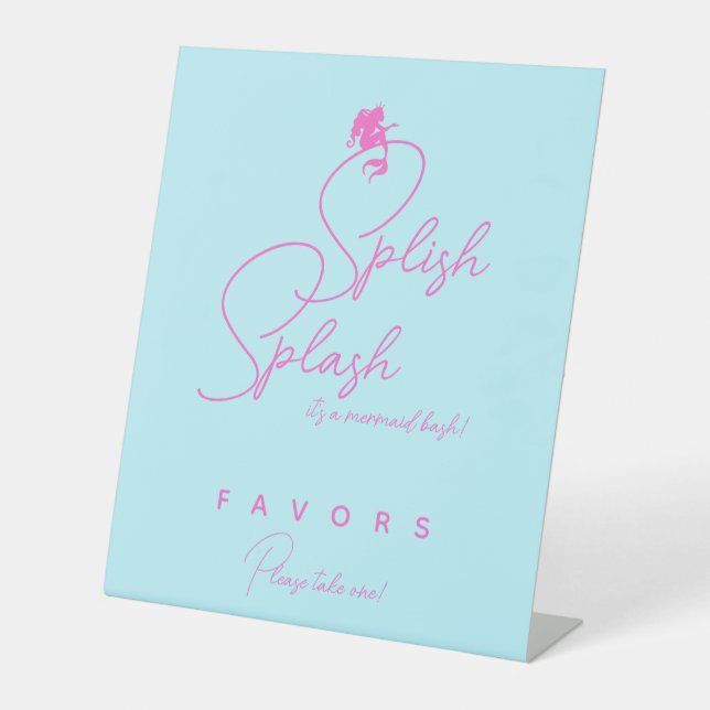 Minimalist Mermaid Birthday Party Favours Pedestal Sign (Front)