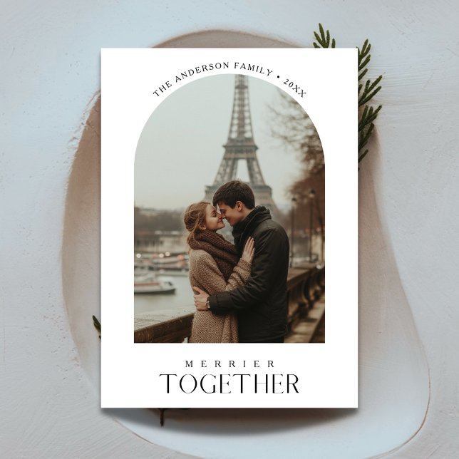 Minimalist Merrier Together Love Arch Couple Photo Holiday Card (Creator Uploaded)