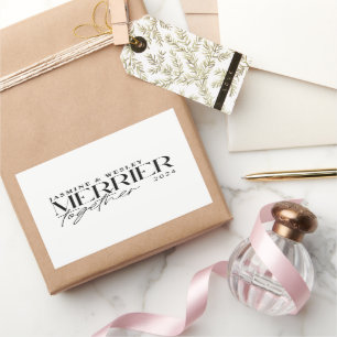 Minimalist Merrier Together Wedding Christmas Rectangular Sticker