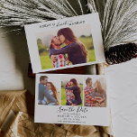 Minimalist Merry & Almost Married HZ Save the Date Holiday Card<br><div class="desc">This minimalist merry and almost married horizontal save the date holiday card is the perfect simple holiday greeting for an engaged couple. The design features classic black and white typography paired with a rustic yet elegant script font with hand lettered style. Personalise the card with 4 engagement photos, your names,...</div>