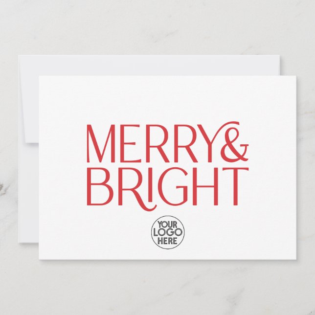 Minimalist Merry and Bright Business Logo | Red Holiday Card (Front)
