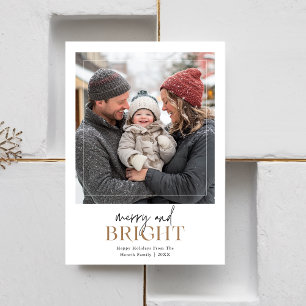 Minimalist Merry And Bright Christmas Family Photo Holiday Card