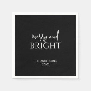 Minimalist Merry and Bright Christmas Holiday Napkin