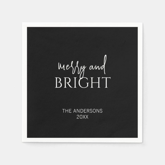 Minimalist Merry and Bright Christmas Holiday Napkin (Front)