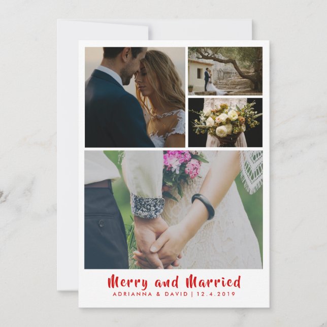 Minimalist Merry And Married Couple Photo Holiday Thank You Card (Front)
