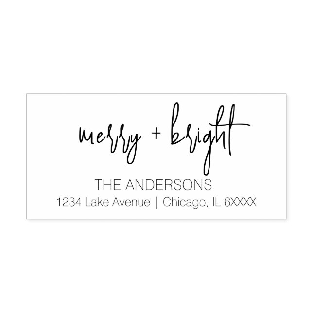 Minimalist Merry & Bright Family Name Holiday Self-inking Stamp (Design)