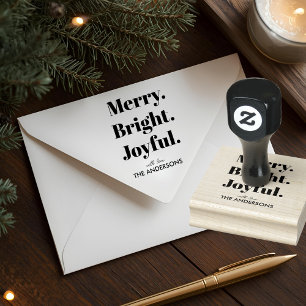 Minimalist Merry Bright Joyful Rubber Stamp