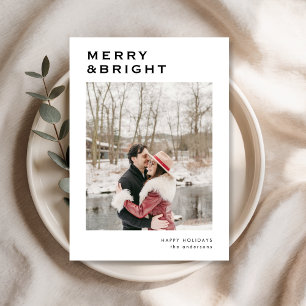 Minimalist Merry & Bright Modern Photo Christmas Holiday Card