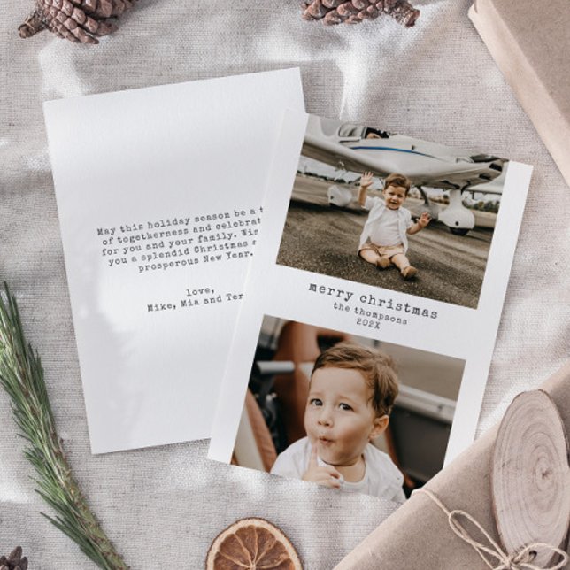 Minimalist Merry Christmas 2 Photo Holiday Card (Creator Uploaded)