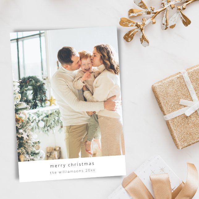 Minimalist Merry Christmas 2 Photo Vertical Holiday Card (Creator Uploaded)