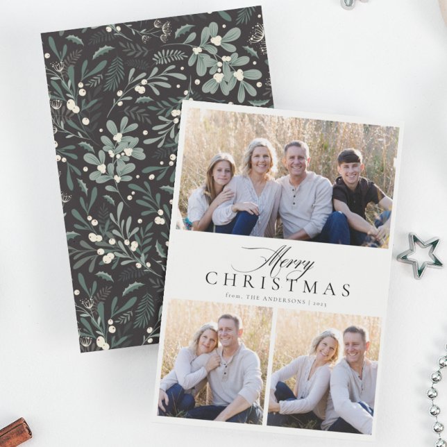 Minimalist Merry Christmas 3 Photo Holiday Card (Creator Uploaded)