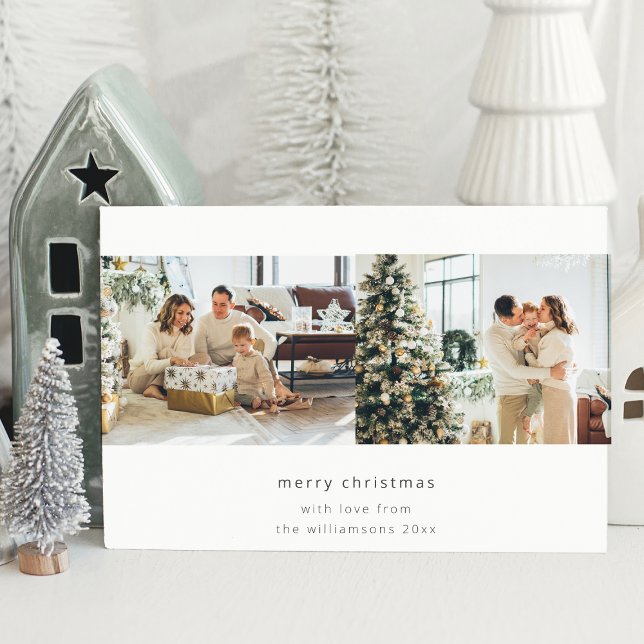 Minimalist Merry Christmas 3 Photo Horizontal Holiday Card (Creator Uploaded)