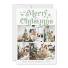 Minimalist Merry Christmas 4 Photo Retro Green