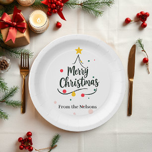 Minimalist Merry Christmas abstract tree Paper Plate
