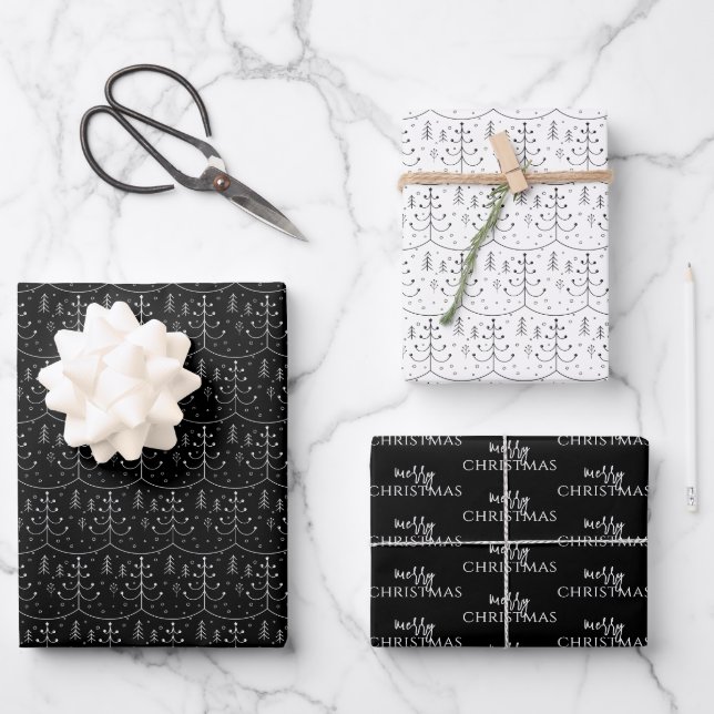 Minimalist Merry Christmas and Abstract Tree  Wrapping Paper Sheet (Front)
