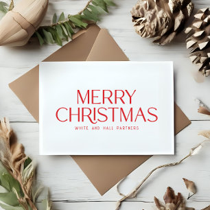 Minimalist Merry Christmas Business Red White Holiday Card