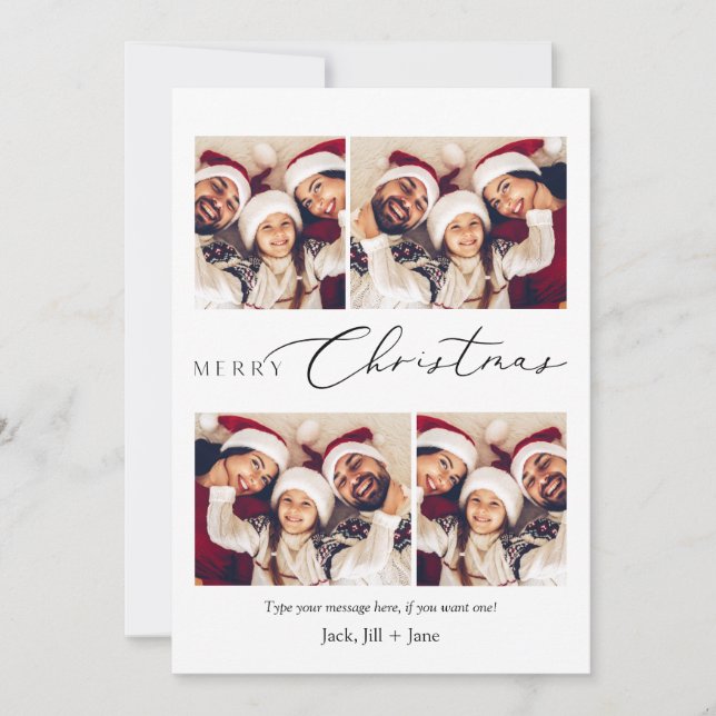 Minimalist Merry Christmas Card With 5 Photos (Front)