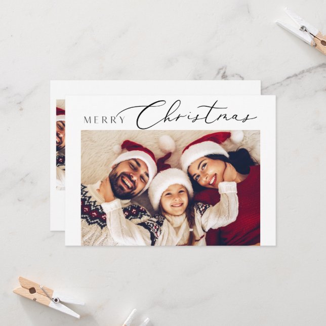 Minimalist Merry Christmas Cards with 4 Photos (Front/Back In Situ)