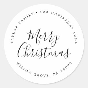 Minimalist Merry Christmas Circular Return Address Classic Round Sticker