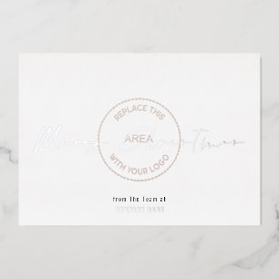 Minimalist Merry Christmas Company Logo Overlay  Foil Holiday Card