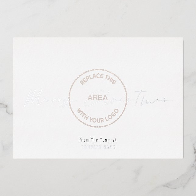 Minimalist Merry Christmas Company Logo Overlay  Foil Holiday Card (Front)