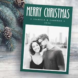 Minimalist Merry Christmas dark green photo Holiday Card