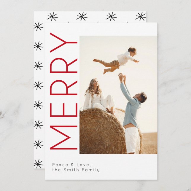 Minimalist Merry Christmas Family Photo Card (Front/Back)