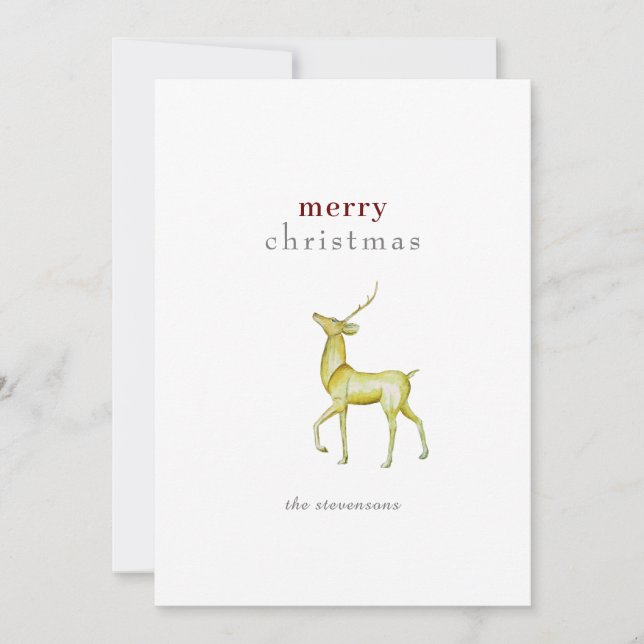Minimalist Merry Christmas Gold Reindeer Holiday Card (Front)