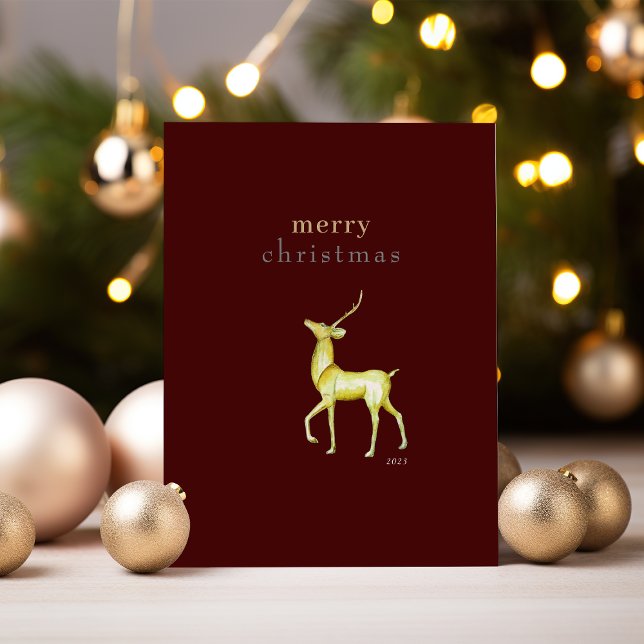 Minimalist Merry Christmas Gold Reindeer Holiday Card (Creator Uploaded)
