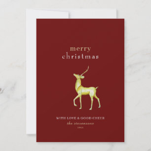 Minimalist Merry Christmas Gold Reindeer Holiday Card