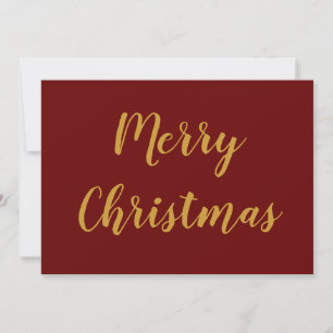 Minimalist Merry Christmas Gold Script Burgundy  Holiday Card