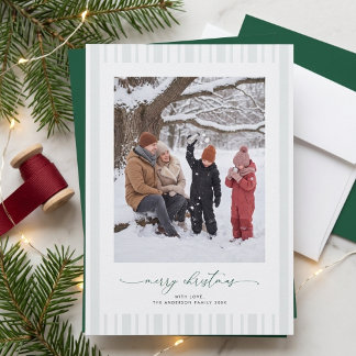 Minimalist Merry Christmas Green Family Photo Holiday Card