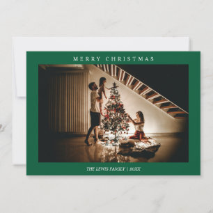 Minimalist Merry Christmas Green Photo Holiday Card