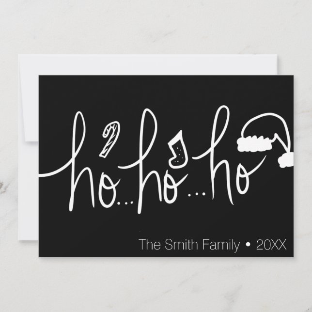 Minimalist Merry Christmas Hand Drawn Black White Holiday Card (Front)